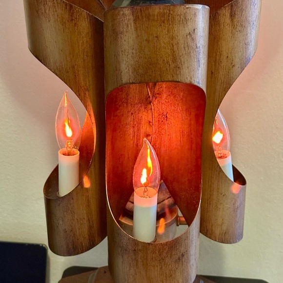 RARE Vintage 1950’s Brutalist Curved COPPER & Wood Statement Table Lamp working - Picture 9 of 11